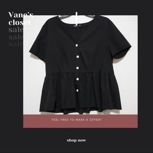 button front  ruffle hem blouse
